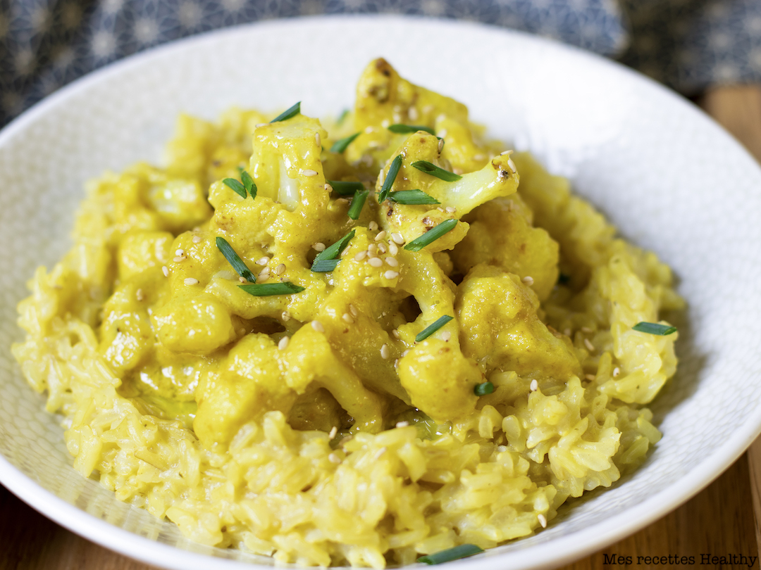 recette healthy-curry de chou-fleur-choux fleurs-riz complet-lait de coco-beurre de cacahuète
