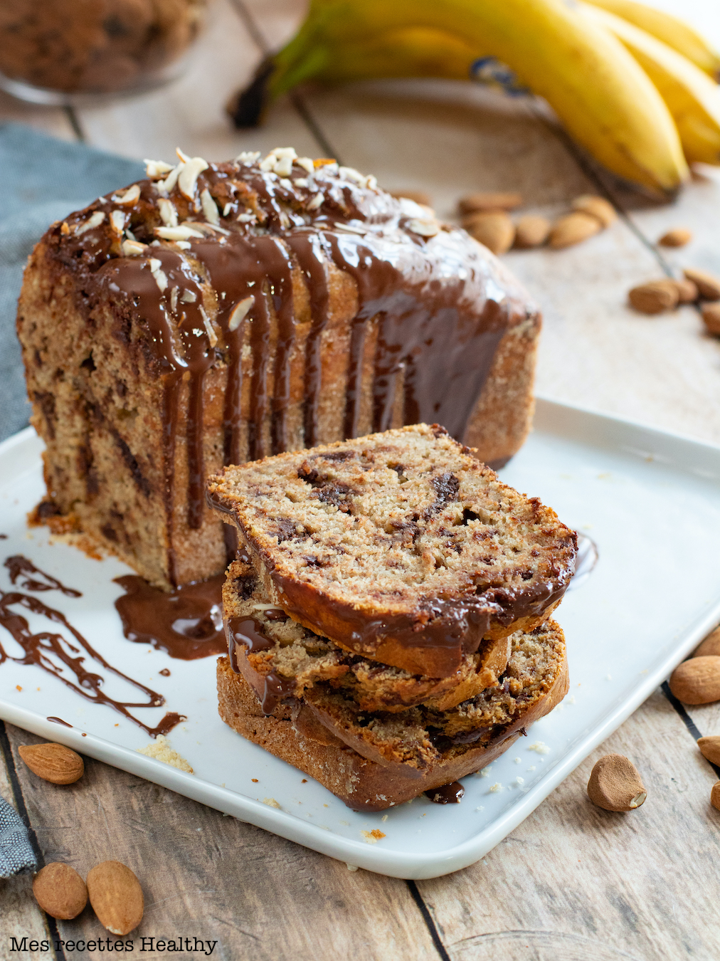 recette healthy-cake à la banane-chocolat-amande-moelleux-gateau