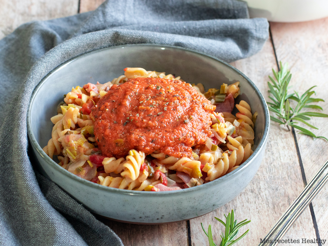 recette healthy-one pot pasta-one pasta pan-sauce tomato-pate-legume-poireau