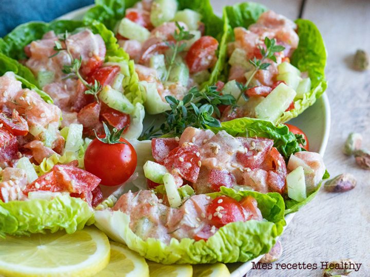 recette healthy-tartare de saumon-concombre-tomate-salade