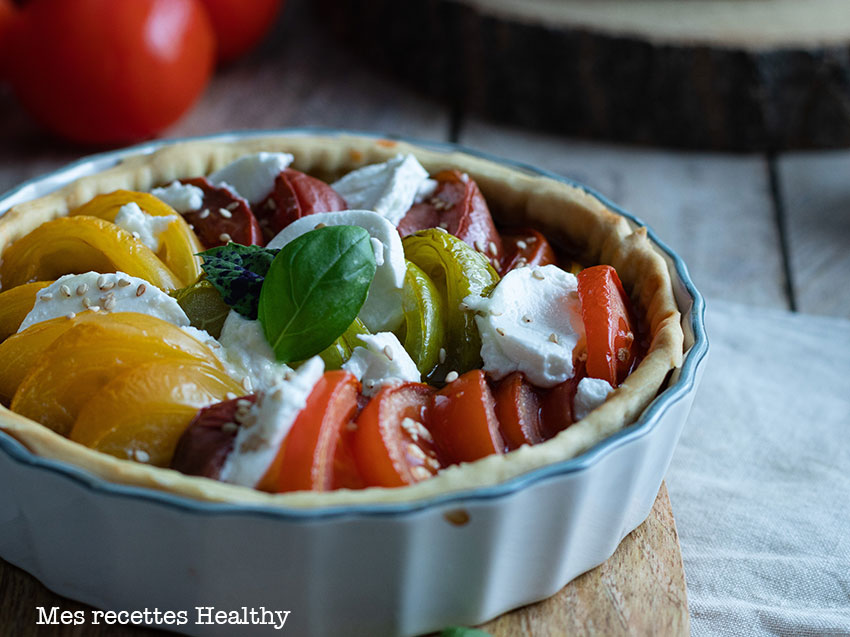 recette healthy-tarte à la tomate-confit d'oignon-tomate couleur-quiche tomate-Tarte aux tomates et oignon au chèvre frais légère