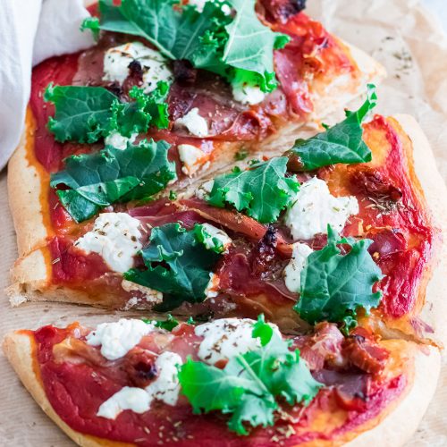 recette healthy-pizza naan-chevre-jambon sec
