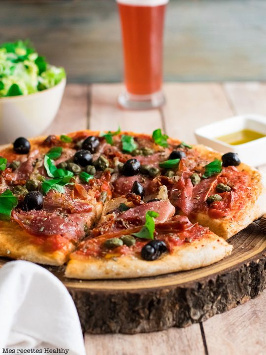 recette healthy-pizza-barbecue-jambon-tomate-olive-capre