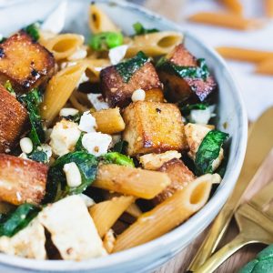 recette healthy - Salade de pâte au tofu et aux épinards