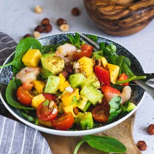 recette healthy - Salade mangue, avocat aux crevettes