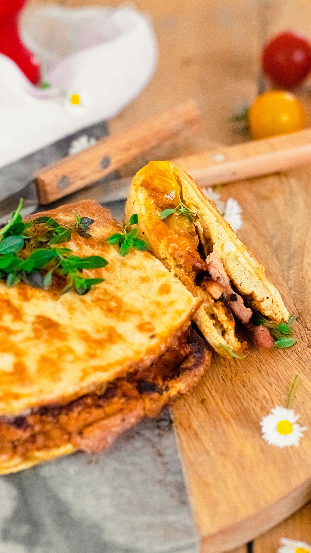 recette healthy - Omelette wrap au fromage et tomate cerise