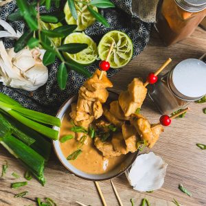 recette healthy-Brochette de poulet sauce satay