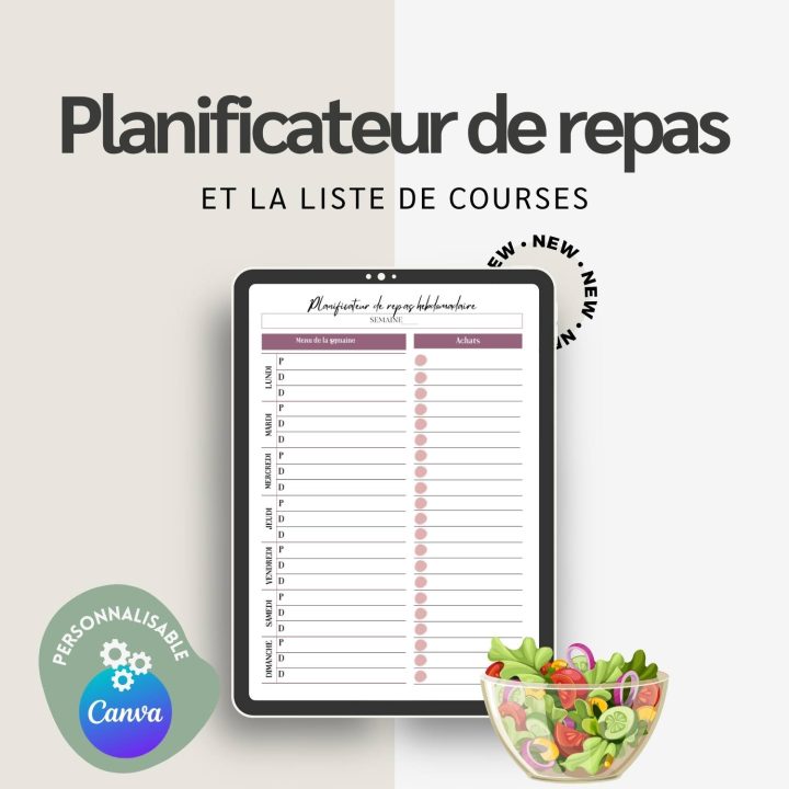 planning repas - liste de course - recette healthy