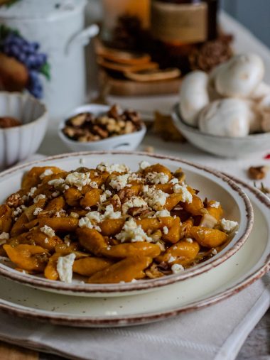 recette healthy -Gnocchis au potiron sans pomme de terre à la fêta, noix et miel