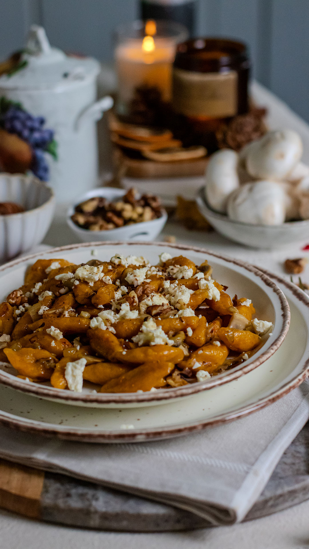 recette healthy -Gnocchis au potiron sans pomme de terre à la fêta, noix et miel