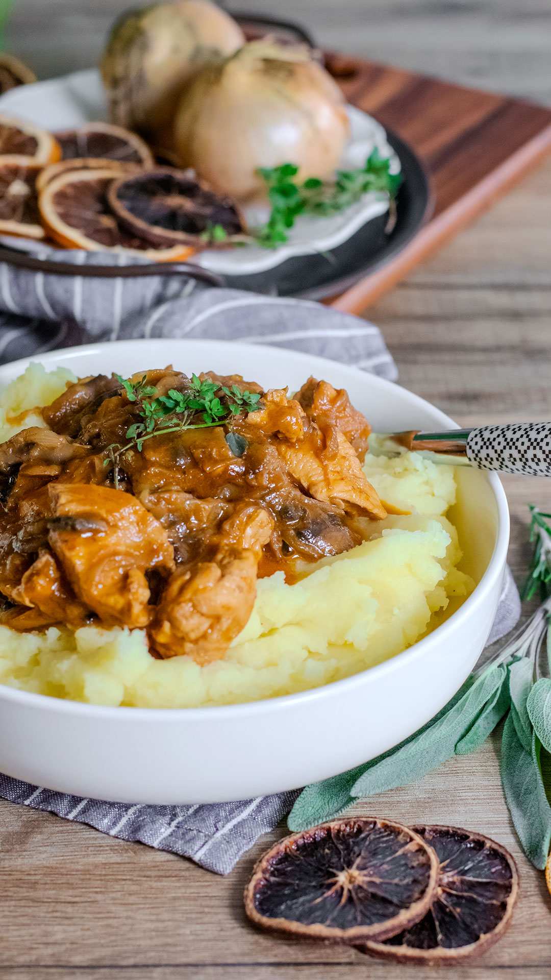 recette healthy - Poulet aux champignons oignons purée pomme de terre