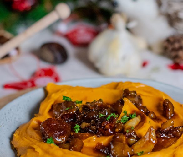 Purée de patate douce et châtaigne au miel de truffe